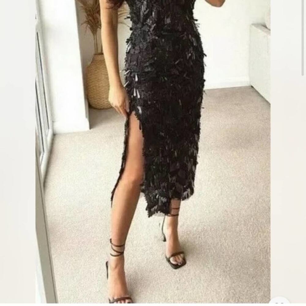 Zara Black Sequin Midi Skirt Size Extra Small XS - Picture 2 of 13